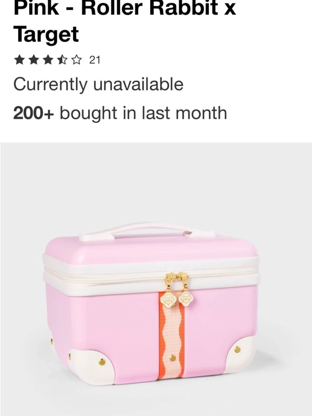 Roller Rabbit Pink and White Makeup Train Case with Gold Hardware